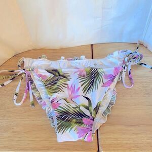 Shade & Shore String Bikini Bottoms Hawaiian Floral Print Sz Large NWOT Swim